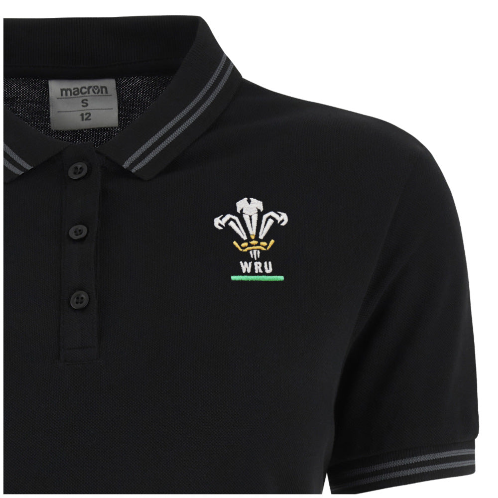 2024-2025 Wales Rugby Travel Polo Shirt (Black) - Womens Product - Polo Shirts Macron