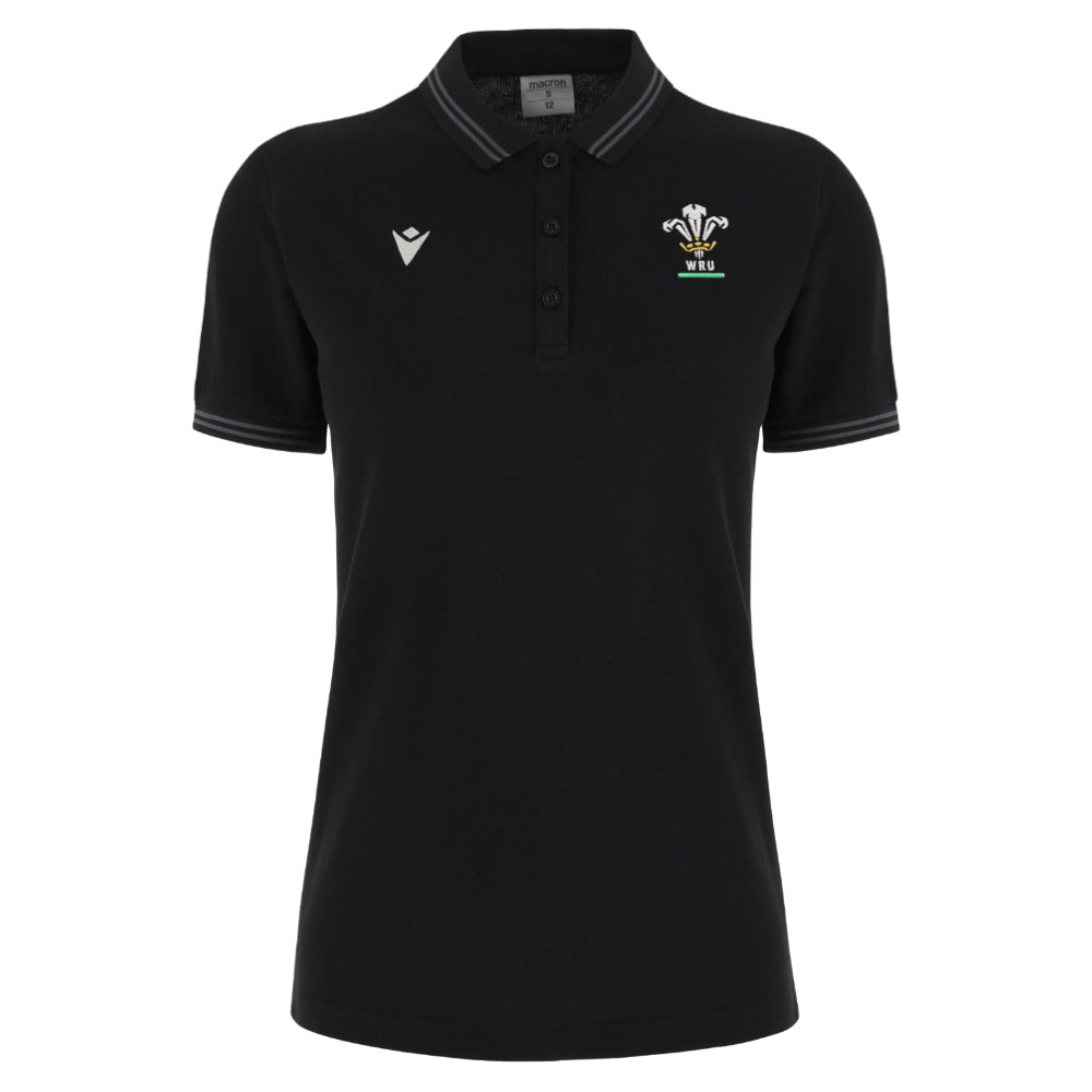 2024-2025 Wales Rugby Travel Polo Shirt (Black) - Womens Product - Polo Shirts Macron