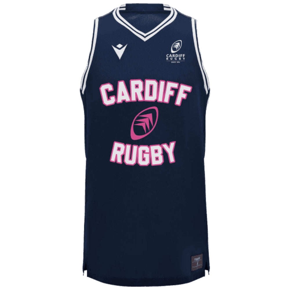 2024-2025 Cardiff Blues Rugby Basketball Singlet (Navy) Product - Sleeveless Macron