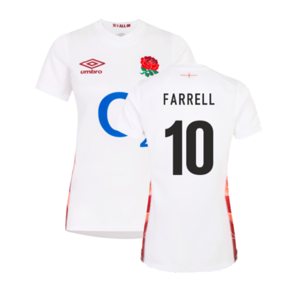 2023-2024 England Rugby Red Roses Rugby Jersey (Ladies) (Farrell 10) Product - Hero Shirts Umbro   