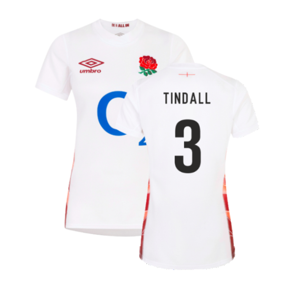 2023-2024 England Rugby Red Roses Rugby Jersey (Ladies) (Tindall 3) Product - Hero Shirts Umbro   