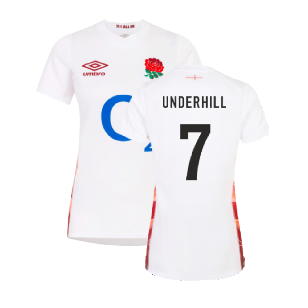 2023-2024 England Rugby Red Roses Rugby Jersey (Ladies) (Underhill 7) Product - Hero Shirts Umbro   