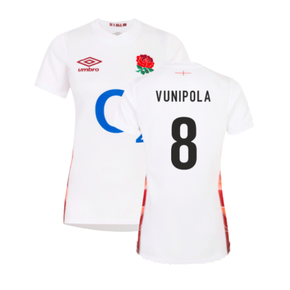 2023-2024 England Rugby Red Roses Rugby Jersey (Ladies) (Vunipola 8) Product - Hero Shirts Umbro   